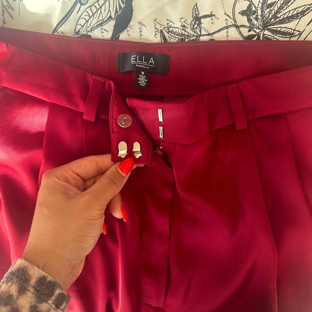 ELLA Rafaella Satin Red Wine Trousers. Size 14.
